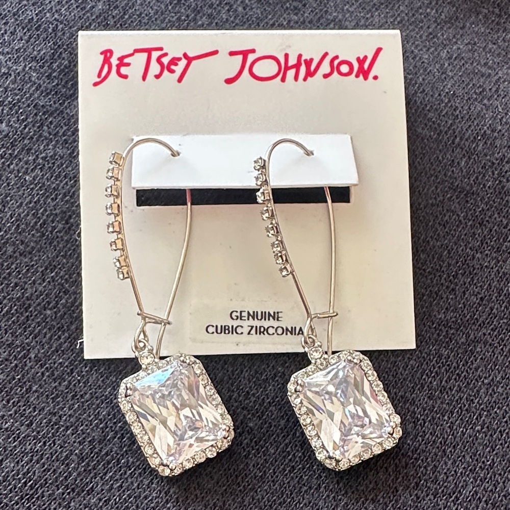 Betsey Johnson Silver Dangle Earrings with Cubic Zirconia